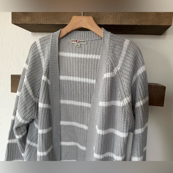Love Change Italy|Women’s heather gray striped open knit cardigan•••Size XL - Picture 4 of 9
